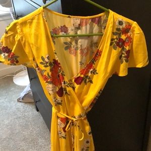 Loft yellow beach wrap dress